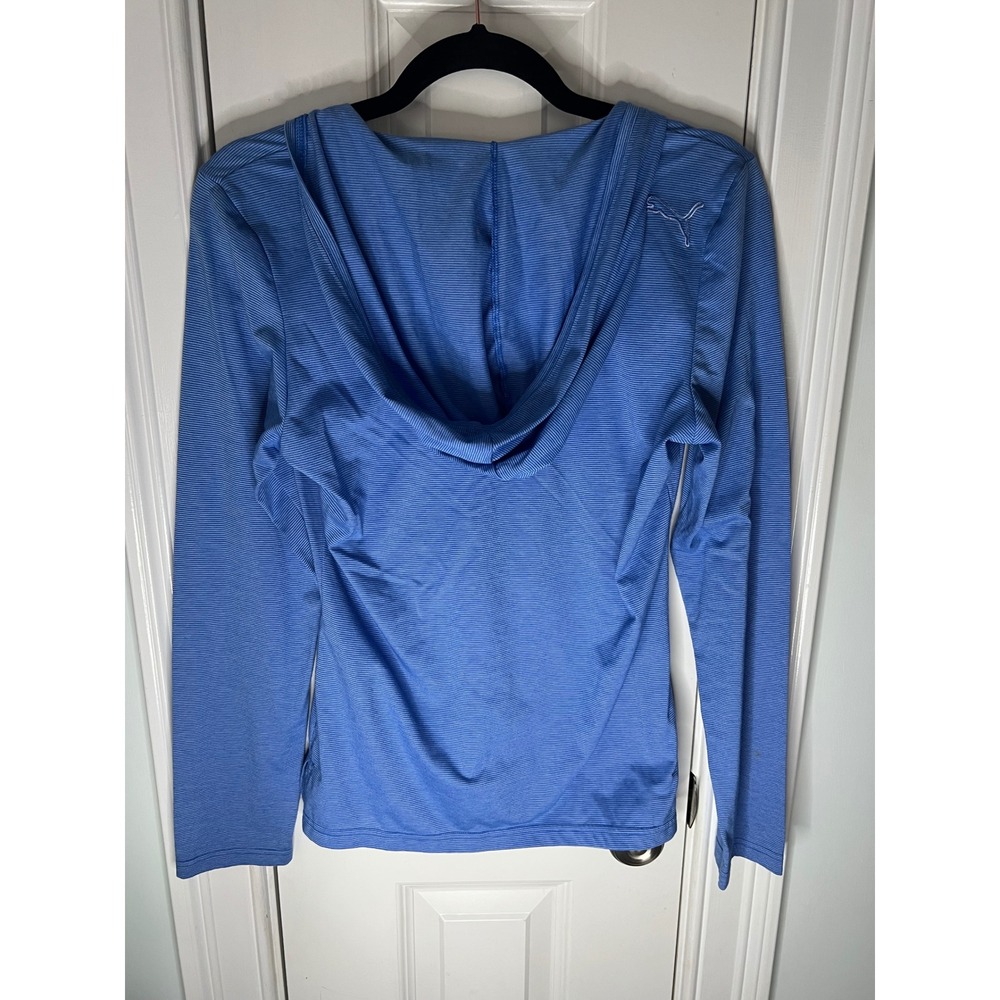 Puma Womens Blue Striped Long Sleeve Hooded Top Scoop Neck Kangaroo Pocket M - Picture 4 of 5